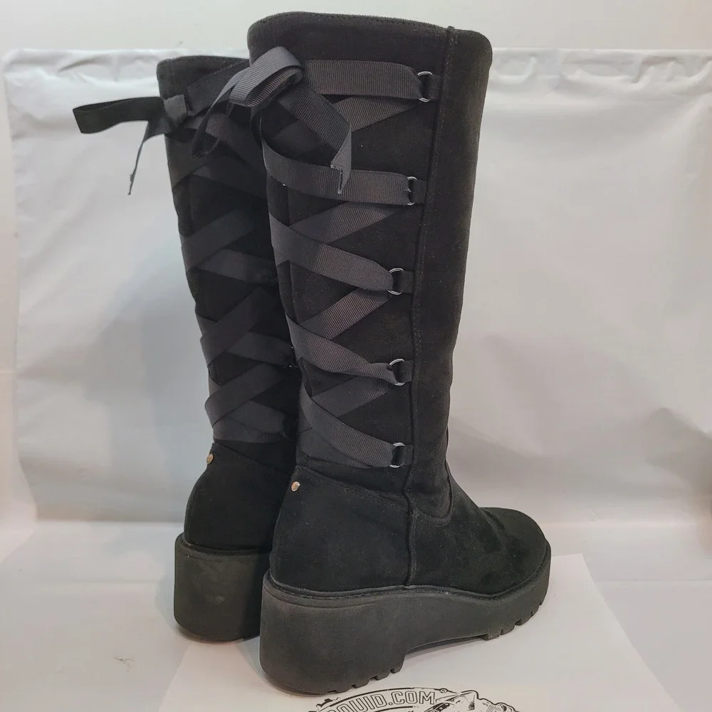 DV Dolce Vita Franka Boots Kids Girls Youth 4 Black Suede Cold Lace Up Platform
